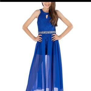 Sleeveless Cut-Out Jeweled Waist Chiffon Walk-Through Glitter Lace Romper